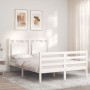 Double bed frame with white solid wood headboard by , Beds and slatted bases - Ref: Foro24-3194027, Price: 173,15 €, Discount: %