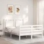 Double bed frame with white solid wood headboard by , Beds and slatted bases - Ref: Foro24-3194027, Price: 167,92 €, Discount: %