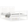 Double bed frame with white solid wood headboard by , Beds and slatted bases - Ref: Foro24-3194027, Price: 173,15 €, Discount: %