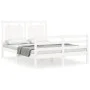 Estructura cama de matrimonio con cabecero madera maciza blanco de , Camas y somieres - Ref: Foro24-3194027, Precio: 167,89 €...