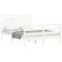 Double bed frame with white solid wood headboard by , Beds and slatted bases - Ref: Foro24-3194027, Price: 167,92 €, Discount: %