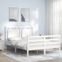 Double bed frame with white solid wood headboard by , Beds and slatted bases - Ref: Foro24-3194027, Price: 167,92 €, Discount: %