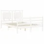 Double bed frame with white solid wood headboard by , Beds and slatted bases - Ref: Foro24-3194027, Price: 167,92 €, Discount: %