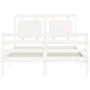 Double bed frame with white solid wood headboard by , Beds and slatted bases - Ref: Foro24-3194027, Price: 167,92 €, Discount: %