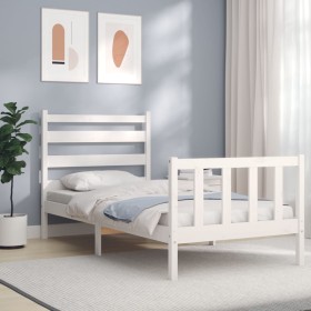 White solid wood bed frame with headboard 100x200 cm by , Beds and slatted bases - Ref: Foro24-3192027, Price: 130,43 €, Disc...