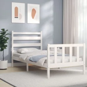 White solid wood bed frame with headboard 100x200 cm by , Beds and slatted bases - Ref: Foro24-3192027, Price: 128,39 €, Disc...