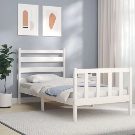 Estructura de cama con cabecero madera maciza blanco 100x200 cm de , Camas y somieres - Ref: Foro24-3192027, Precio: 128,39 €...