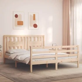 Bed frame with solid wood headboard 160x200 cm by , Beds and slatted bases - Ref: Foro24-3194581, Price: 148,07 €, Discount: %