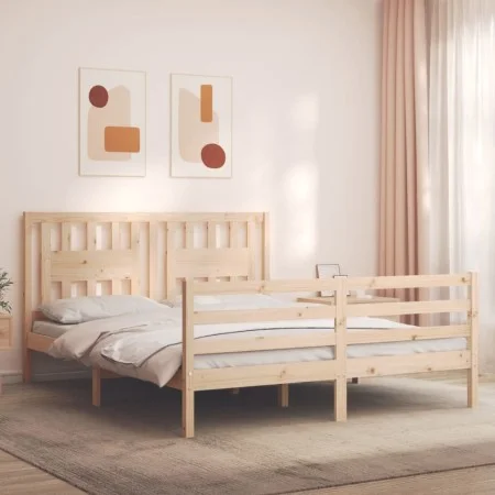 Bed frame with solid wood headboard 160x200 cm by , Beds and slatted bases - Ref: Foro24-3194581, Price: 148,07 €, Discount: %