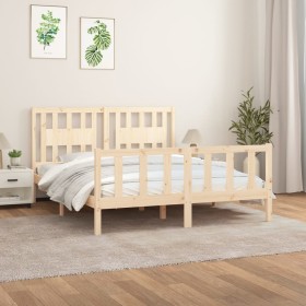 Bed frame with solid pine wood headboard 160x200 cm by , Beds and slatted bases - Ref: Foro24-3188176, Price: 144,58 €, Disco...