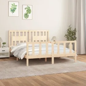 Bed frame with solid pine wood headboard 160x200 cm by , Beds and slatted bases - Ref: Foro24-3188176, Price: 142,70 €, Disco...