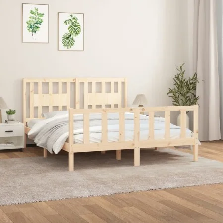 Bed frame with solid pine wood headboard 160x200 cm by , Beds and slatted bases - Ref: Foro24-3188176, Price: 142,70 €, Disco...