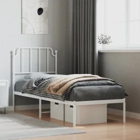 Metal bed frame with white headboard 75x190 cm by , Beds and slatted bases - Ref: Foro24-373926, Price: 62,13 €, Discount: %