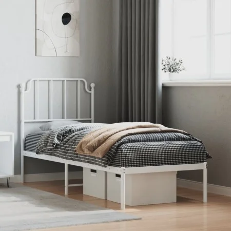 Bettgestell aus Metall mit weißem Kopfteil 75x190 cm von , Betten und Lattenroste - Ref: Foro24-373926, Preis: 62,12 €, Rabat...