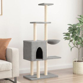 Rascador para gatos con postes de sisal gris claro 145 cm