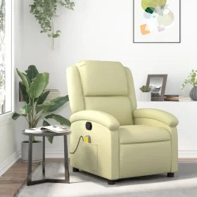Sillón reclinable de masaje cuero auténtico crema de , Sillones - Ref: Foro24-371795, Precio: 318,57 €, Descuento: %