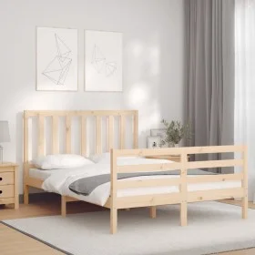 Bed frame with solid wood headboard 140x190 cm by , Beds and slatted bases - Ref: Foro24-3193836, Price: 116,62 €, Discount: %