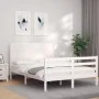 Double bed frame with white solid wood headboard by , Beds and slatted bases - Ref: Foro24-3194612, Price: 185,55 €, Discount: %