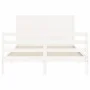 Double bed frame with white solid wood headboard by , Beds and slatted bases - Ref: Foro24-3194612, Price: 185,55 €, Discount: %