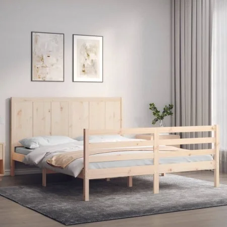 Bed frame with solid wood headboard 160x200 cm by , Beds and slatted bases - Ref: Foro24-3194516, Price: 169,68 €, Discount: %