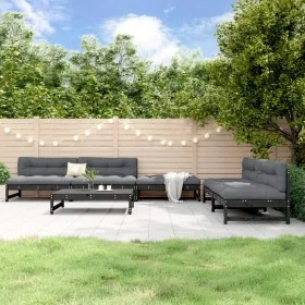 Garden furniture set 6 pieces solid black pine wood by , Garden sets - Ref: Foro24-3186617, Price: 597,01 €, Discount: %