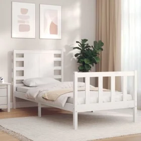 White solid wood bed frame with headboard 100x200 cm by , Beds and slatted bases - Ref: Foro24-3192807, Price: 137,35 €, Disc...