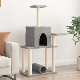 Rascador para gatos con postes de sisal gris claro 122 cm