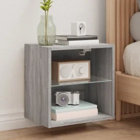 Mesita de noche de pared con luces LED gris Sonoma by , TV Furniture - Ref: Foro24-837074, Price: 30,94 €, Discount: %