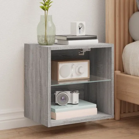 Mesita de noche de pared con luces LED gris Sonoma by , TV Furniture - Ref: Foro24-837074, Price: 30,92 €, Discount: %