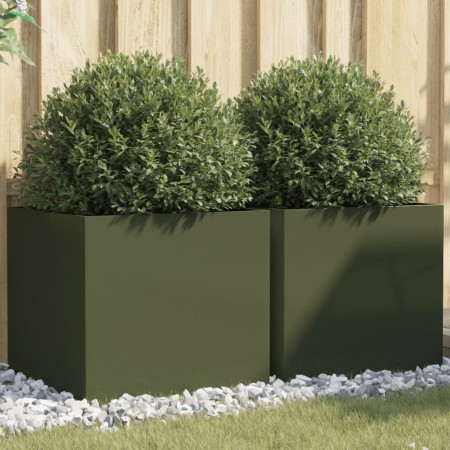Jardineras 2 unidades acero verde oliva 49x47x46 cm en Maceteros y jardineras | Comprar online en Foro24