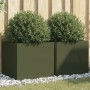 Jardineras 2 unidades acero verde oliva 49x47x46 cm en Maceteros y jardineras | Comprar online en Foro24