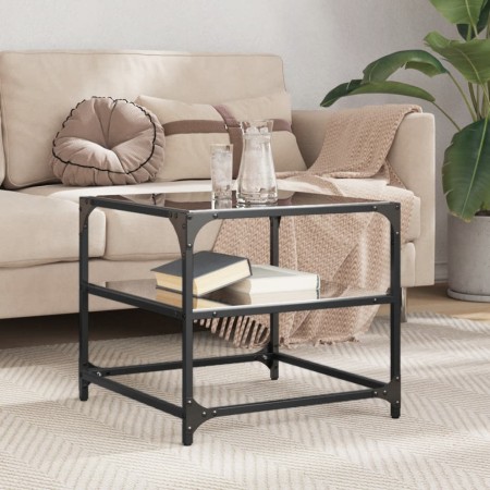Mesa de centro superficie de vidrio acero negra 50x50x45 cm en Mesas de centro | Comprar online en Foro24