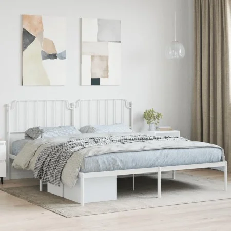 Metal bed frame with white headboard 183x213 cm by , Beds and slatted bases - Ref: Foro24-373941, Price: 99,60 €, Discount: %
