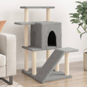 Rascador para gatos con postes de sisal gris claro 97 cm