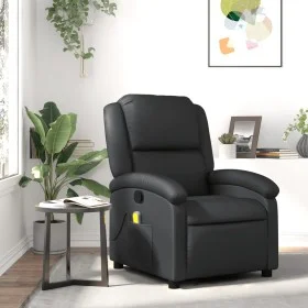 Sillón reclinable de masaje cuero auténtico negro de , Sillones - Ref: Foro24-371793, Precio: 306,90 €, Descuento: %