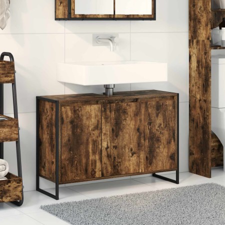 Gabinete de Baño con almacenamiento Roble Humo 90 x 30 x 60 cm en Tocadores de baño | Comprar online en Foro24