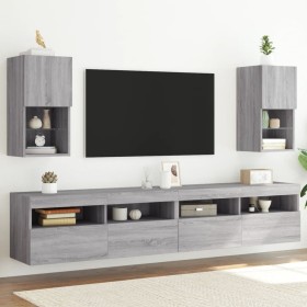 Muebles para TV con luces LED 2 uds gris Sonoma 30,5x30x60 cm