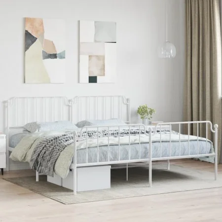 Metal bed frame with headboard and white footboard 200x200 cm by , Beds and slatted bases - Ref: Foro24-373961, Price: 122,39...