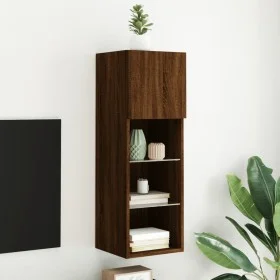 TV stand with LED lights in brown oak, 30.5x30x90 cm by , TV Furniture - Ref: Foro24-837013, Price: 53,93 €, Discount: %