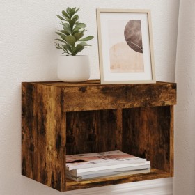 Wall-mounted bedside table with LED lights in smoked oak. by , TV Furniture - Ref: Foro24-837121, Price: 28,62 €, Discount: %