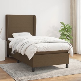 Cama box spring con colchón tela marrón oscuro 90x190 cm