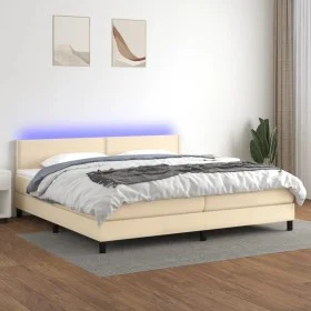 Box spring bed mattress and LED lights cream fabric 200x200 cm by , Beds and slatted bases - Ref: Foro24-3133106, Price: 536,...
