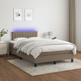 Box spring bed with mattress and LED taupe gray fabric 120x200 cm by , Beds and slatted bases - Ref: Foro24-3133305, Price: 3...