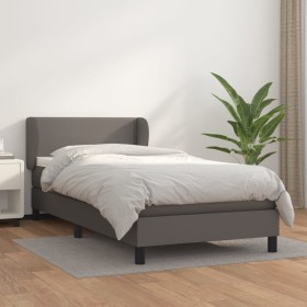 Cama box spring con colchón cuero sintético gris 80x200 cm