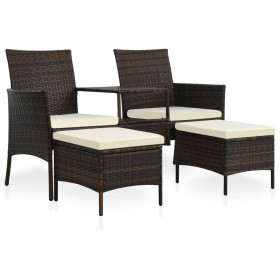 Garden sofa for 2 people with a table and black poly rattan stools by vidaXL, Outdoor sofas - Ref: Foro24-44451, Price: 225,5...