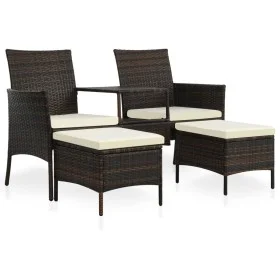 Garden sofa for 2 people with a table and black poly rattan stools by vidaXL, Outdoor sofas - Ref: Foro24-44451, Price: 219,4...