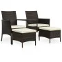 Sofá de jardín 2 plazas con mesita y taburetes poli ratán negro de vidaXL, Sofás de exterior - Ref: Foro24-44451, Precio: 219...