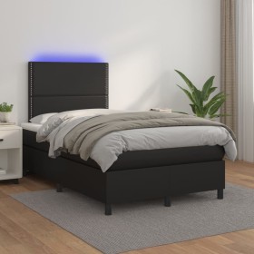 Cama box spring colchón y LED cuero sintético negr