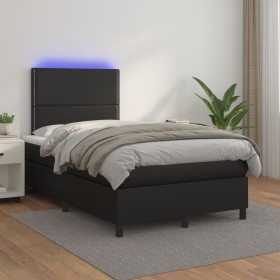 Cama box spring colchón y LED cuero sintético negro 120x200 cm de , Camas y somieres - Ref: Foro24-3135873, Precio: 401,61 €,...