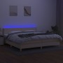 Cama box spring con colchón y LED tela crema 200x200 cm